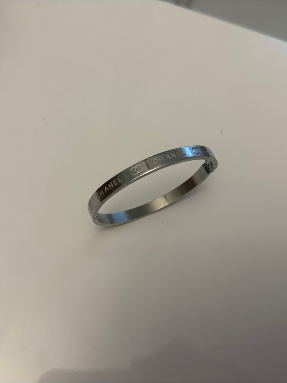Logo Silver Stainless Steel Bangle - Picture 3 of 5